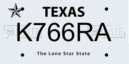 K766RA Texas License Plate