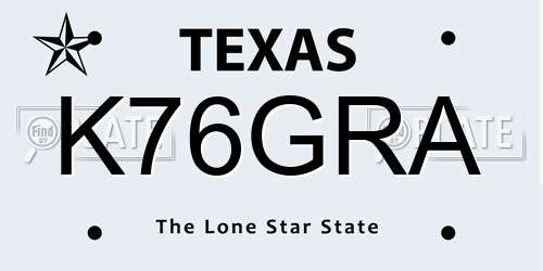 K76GRA Texas License Plate