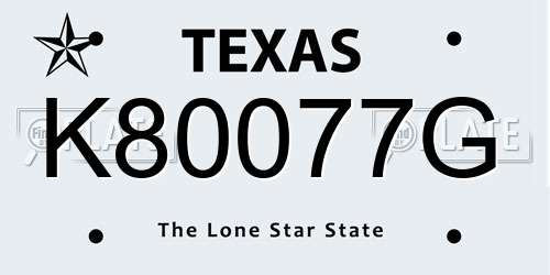 K80077G Texas License Plate