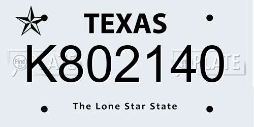 K802140 Texas License Plate