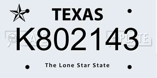 K802143 Texas License Plate