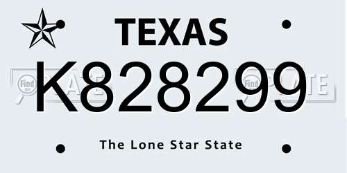 K828299 Texas License Plate