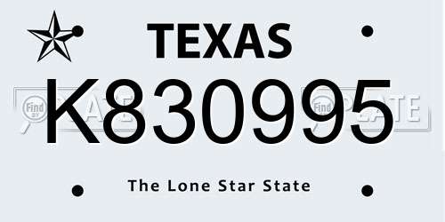 K830995 Texas License Plate