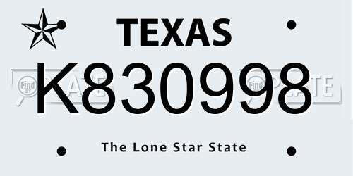 K830998 Texas License Plate