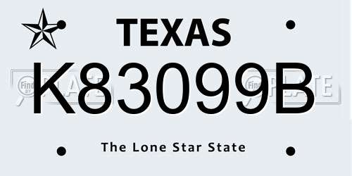 K83099B Texas License Plate