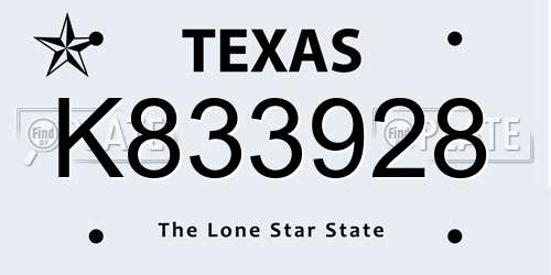 K833928 Texas License Plate