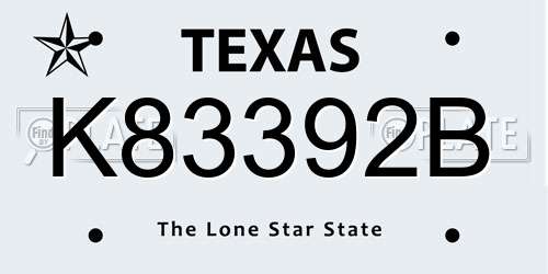 K83392B Texas License Plate