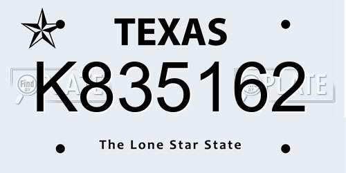 K835162 Texas License Plate