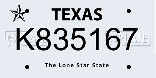 K835167 Texas License Plate