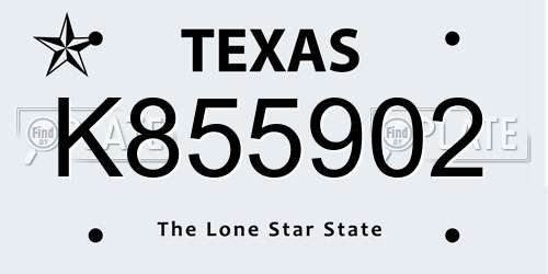 K855902 Texas License Plate