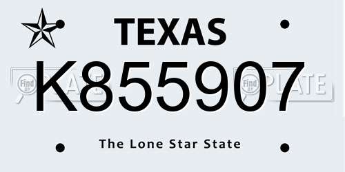 K855907 Texas License Plate