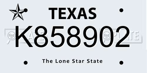 K858902 Texas License Plate