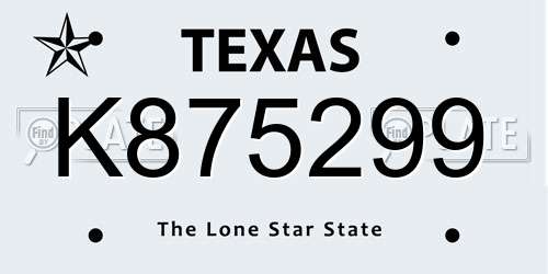 K875299 Texas License Plate