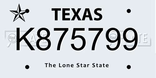 K875799 Texas License Plate