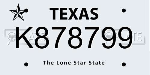K878799 Texas License Plate