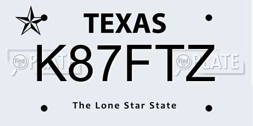 K87FTZ Texas License Plate