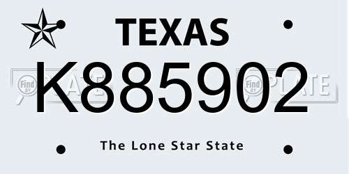 K885902 Texas License Plate