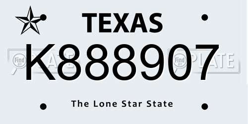 K888907 Texas License Plate