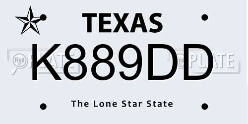 K889DD Texas License Plate