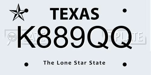 K889QQ Texas License Plate