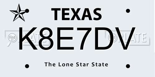 K8E7DV Texas License Plate
