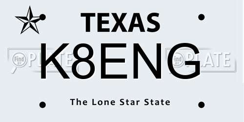 K8ENG Texas License Plate