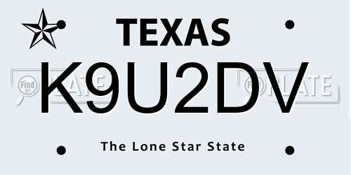 K9U2DV Texas License Plate