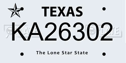 KA26302 Texas License Plate