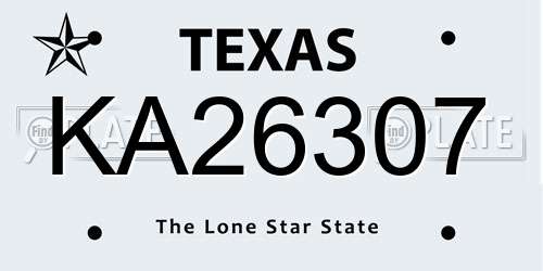 KA26307 Texas License Plate
