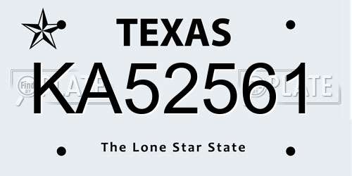 KA52561 Texas License Plate