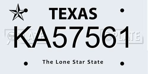 KA57561 Texas License Plate