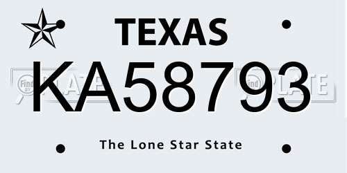 KA58793 Texas License Plate