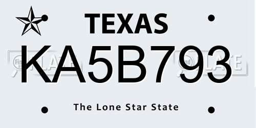 KA5B793 Texas License Plate