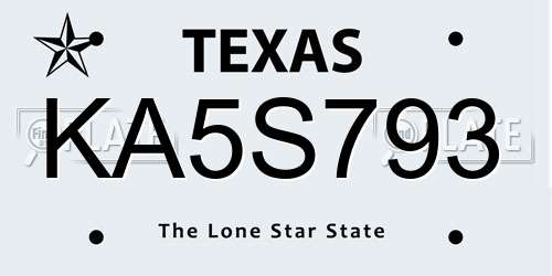 KA5S793 Texas License Plate