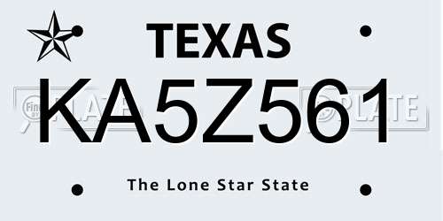 KA5Z561 Texas License Plate