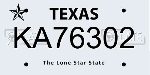 KA76302 Texas License Plate