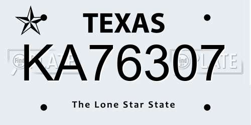 KA76307 Texas License Plate
