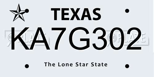 KA7G302 Texas License Plate