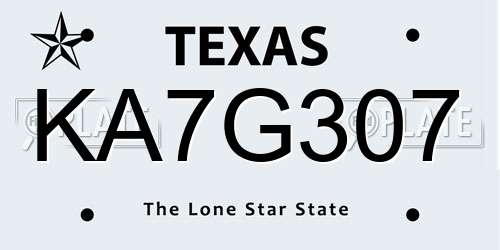 KA7G307 Texas License Plate