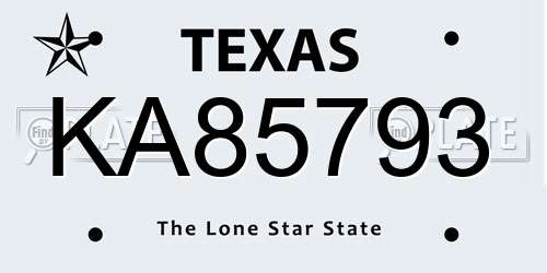 KA85793 Texas License Plate