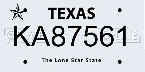 KA87561 Texas License Plate