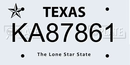 KA87861 Texas License Plate