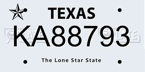 KA88793 Texas License Plate