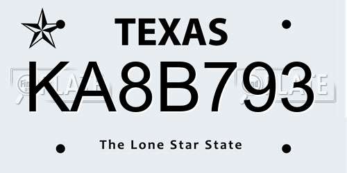 KA8B793 Texas License Plate