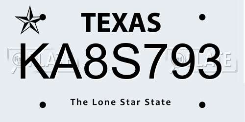 KA8S793 Texas License Plate