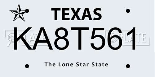 KA8T561 Texas License Plate