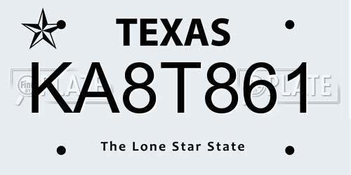 KA8T861 Texas License Plate