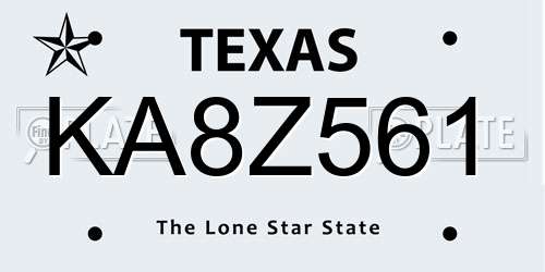 KA8Z561 Texas License Plate