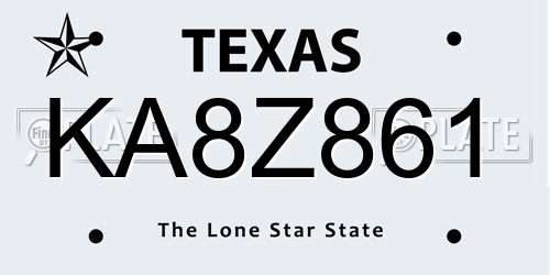 KA8Z861 Texas License Plate