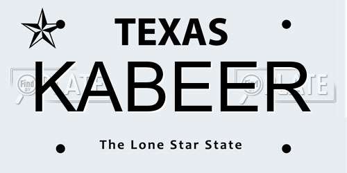 KABEER Texas License Plate
